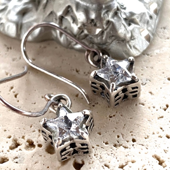 Silpada Vintage Rare .925 Sterling Silver CZ 🌟⭐️ Star ⭐️🌟 Earrings - Picture 4 of 6